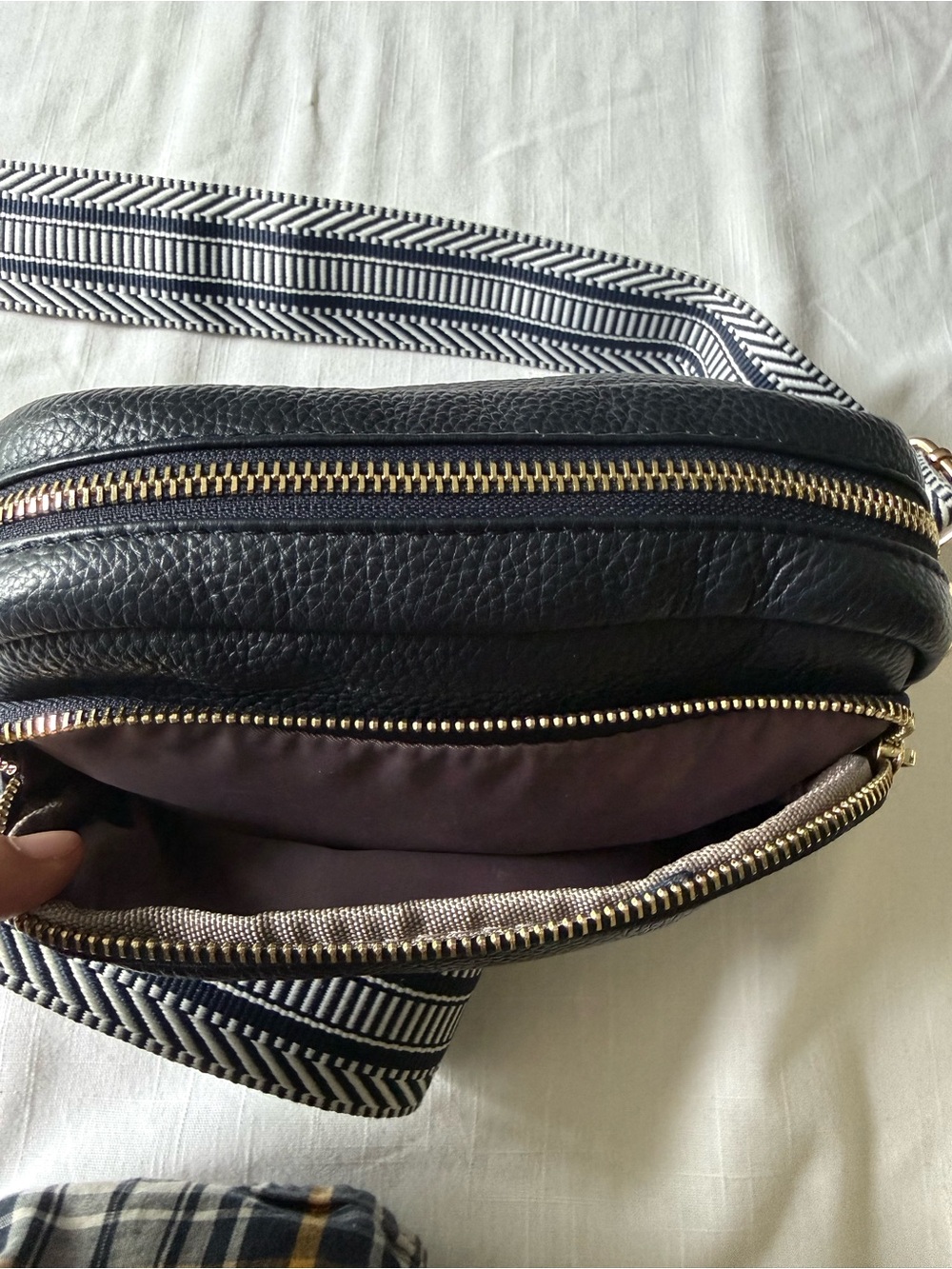 Pom Pom London Dark navy blue Crossbody Shoulder Bag with Patterned Strap - Picture 6 of 13